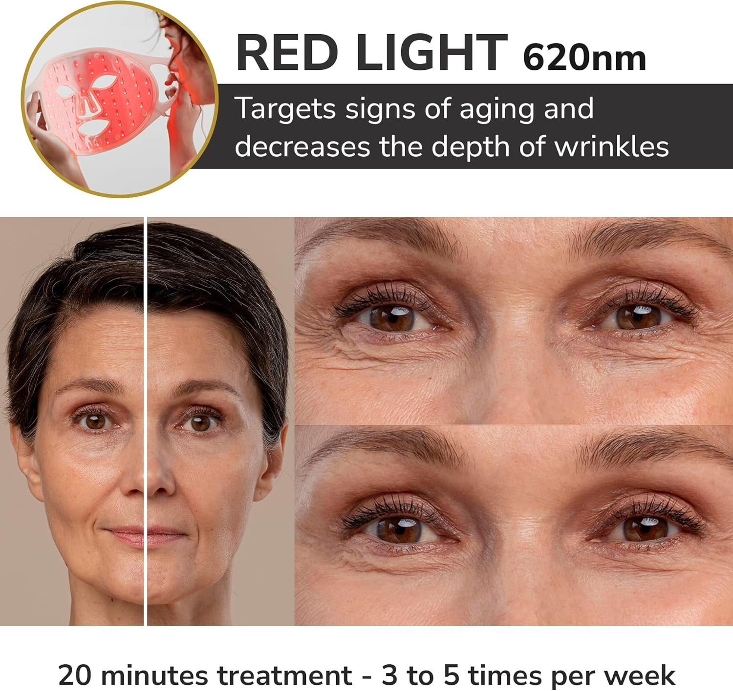 Adara Skin Lite –FDA LED Face Mask with Red Light Therapy, 850Nm Near-Infrared, Anti-Aging & Firming, Reduces Fine Lines, Wrinkles & Redness. Portable & Rechargeable.