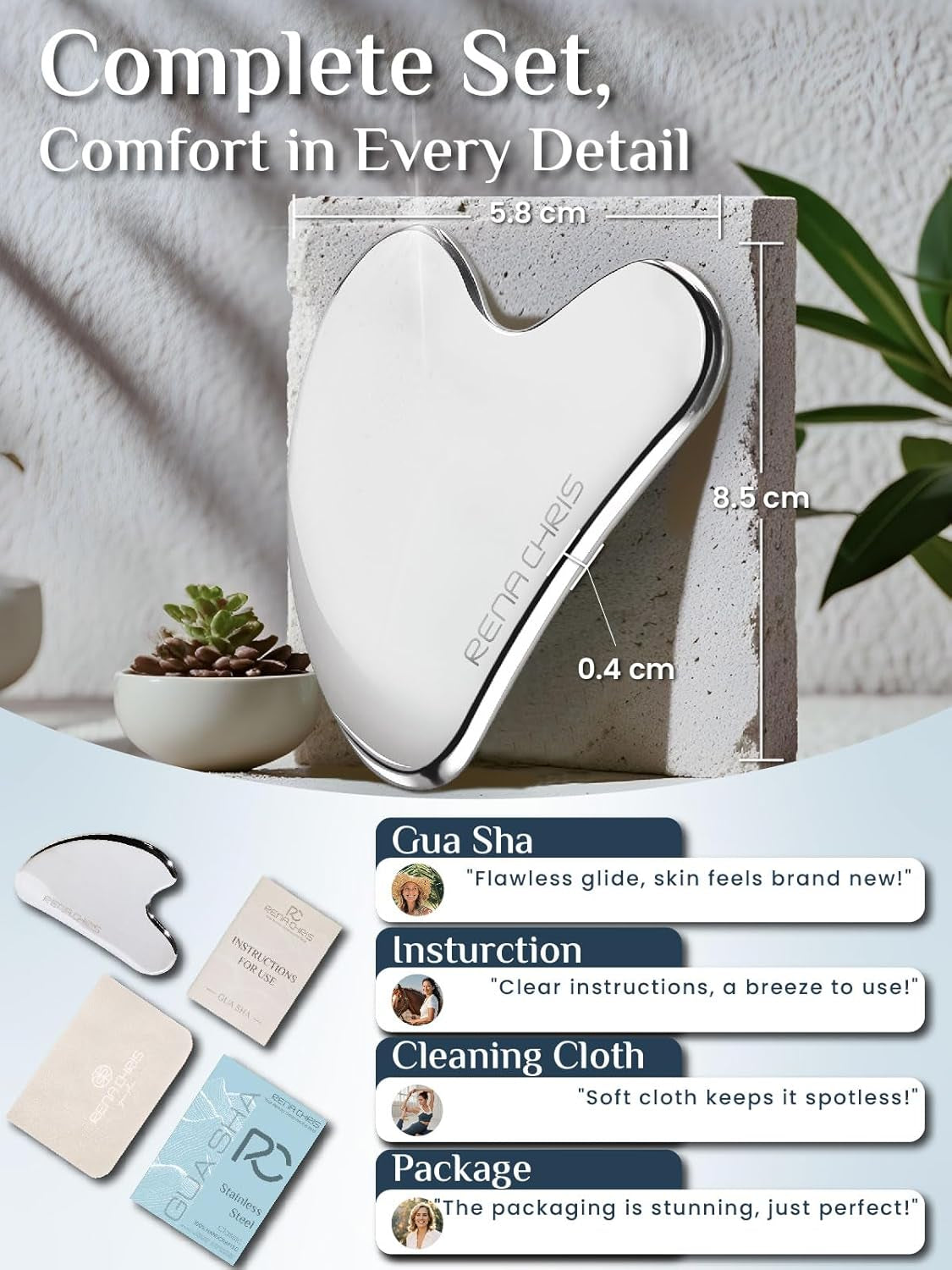 Gua Sha Facial Tool, Stainless Steel Gua Sha Board for SPA Acupuncture, Metal Gua Sha for Body Face Neck and Eye, Skin Care Gift for Woman