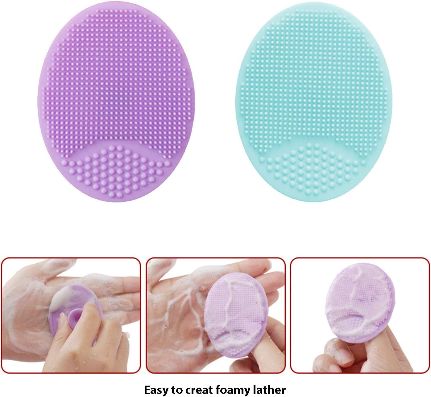Facial Cleansing Brush,Soft Silicone Face Scrubber,Facial Exfoliation Scrub for Massage Pore Cleansing Blackhead Removing Deep Scrubbing for All Kinds of Skins (2Ed-Fruit Green+Light Blue)