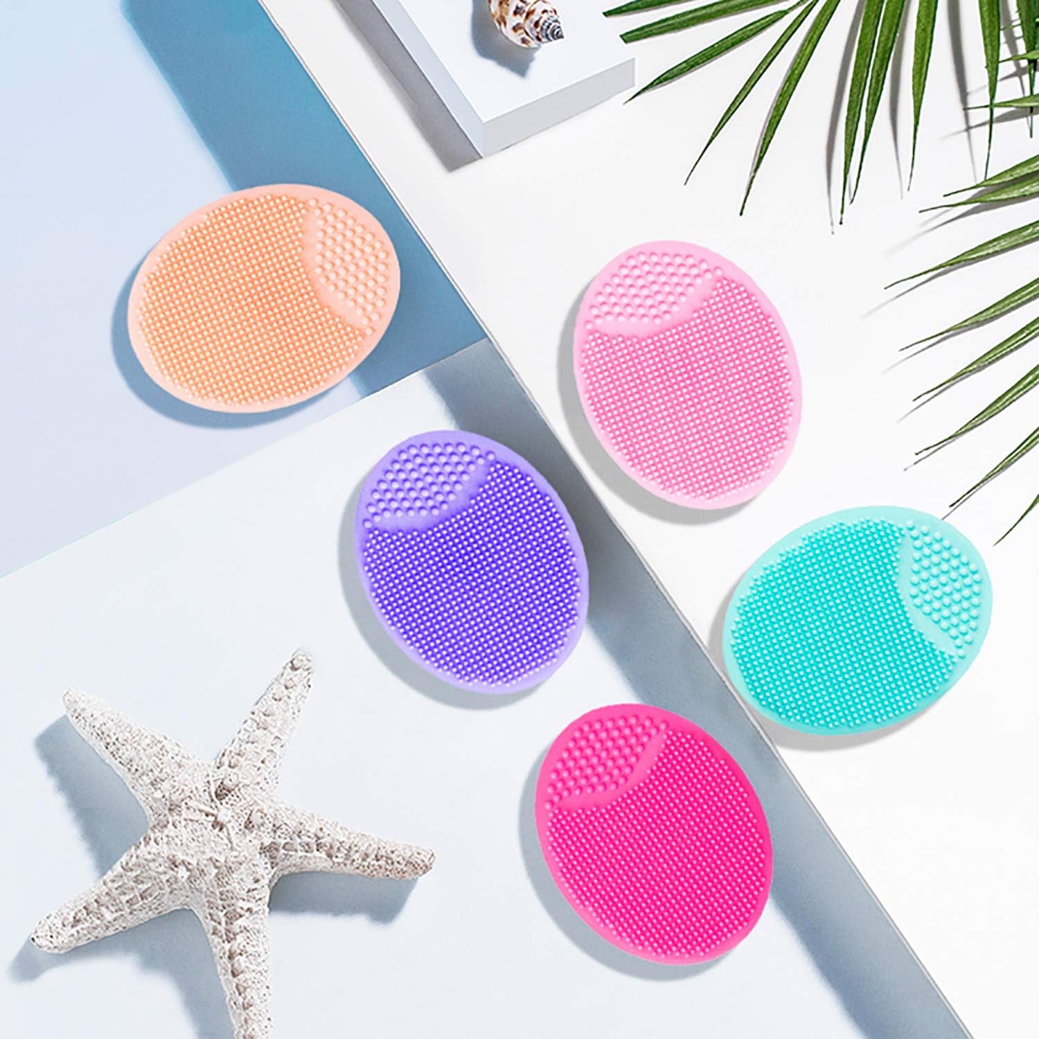 Facial Cleansing Brush,Soft Silicone Face Scrubber,Facial Exfoliation Scrub for Massage Pore Cleansing Blackhead Removing Deep Scrubbing for All Kinds of Skins (2Ed-Fruit Green+Light Blue)