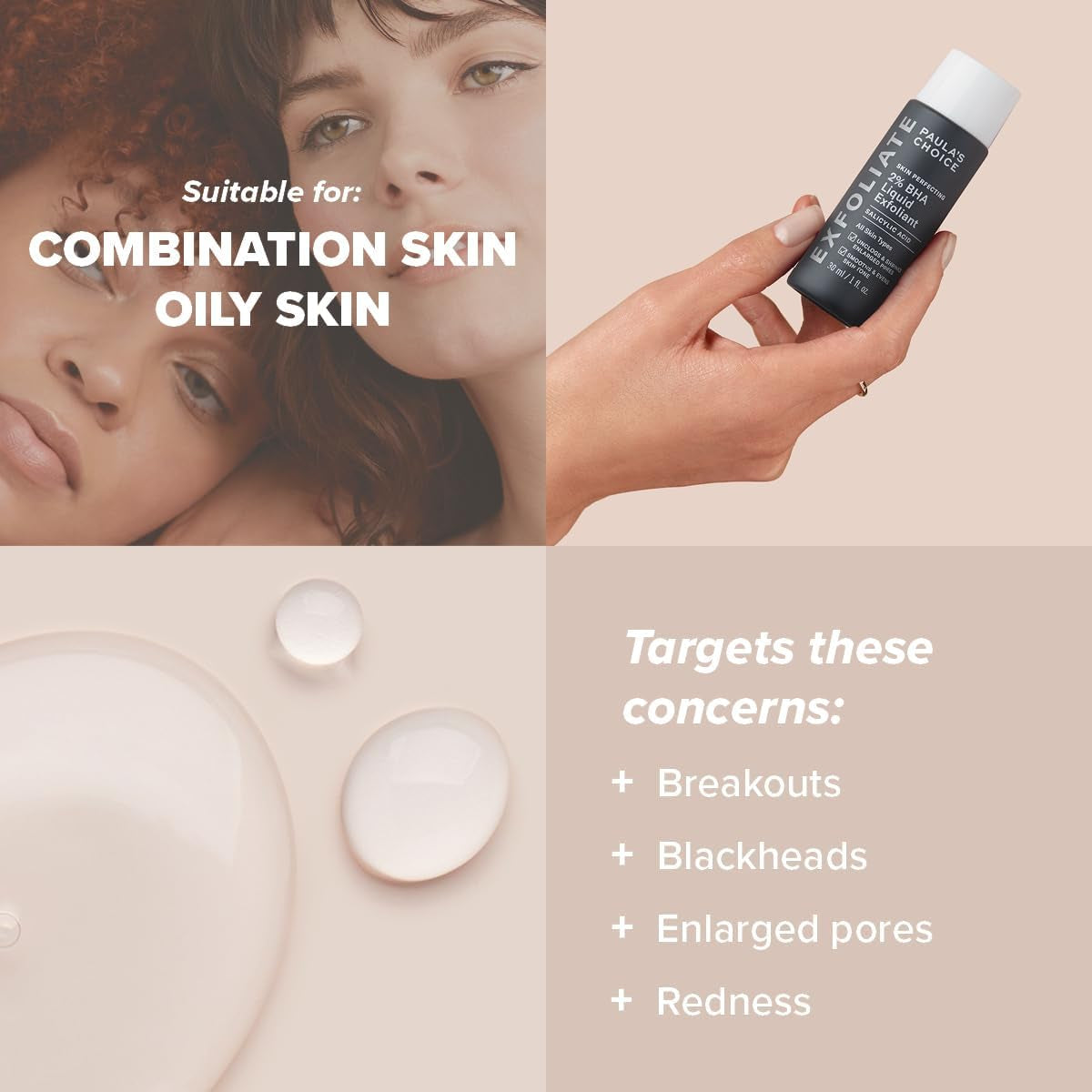 SKIN PERFECTING 2% BHA Liquid Exfoliant - Face Exfoliating Peel Fights Blackheads & Enlarged Pores - for a Healthy Glow - with Salicylic Acid - Combination & Oily Skin - 30 Ml