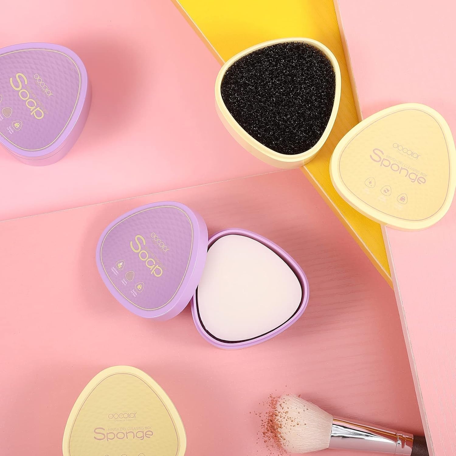 Makeup Brush Cleaner Set, 3 in 1 Brush Cleaner Solid Coconut Oil Cleanser, Color Removal Sponge and Brush Cleaning Mat - Easy to Clean Blenders Brushes Shampoo Removes Shadow Color