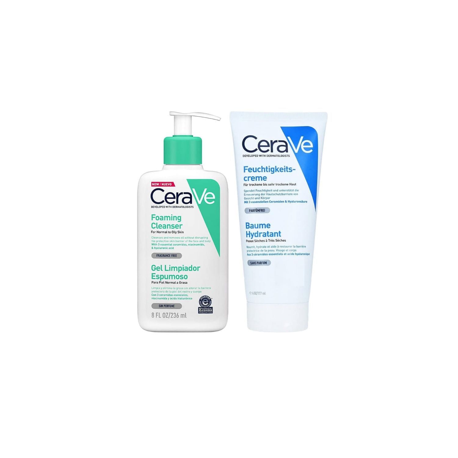 CeraVe Skincare Set: Moisturising Cream 177ml + Foaming Cleanser 236ml – With Hyaluronic Acid, Niacinamide & 3 Essential Ceramides