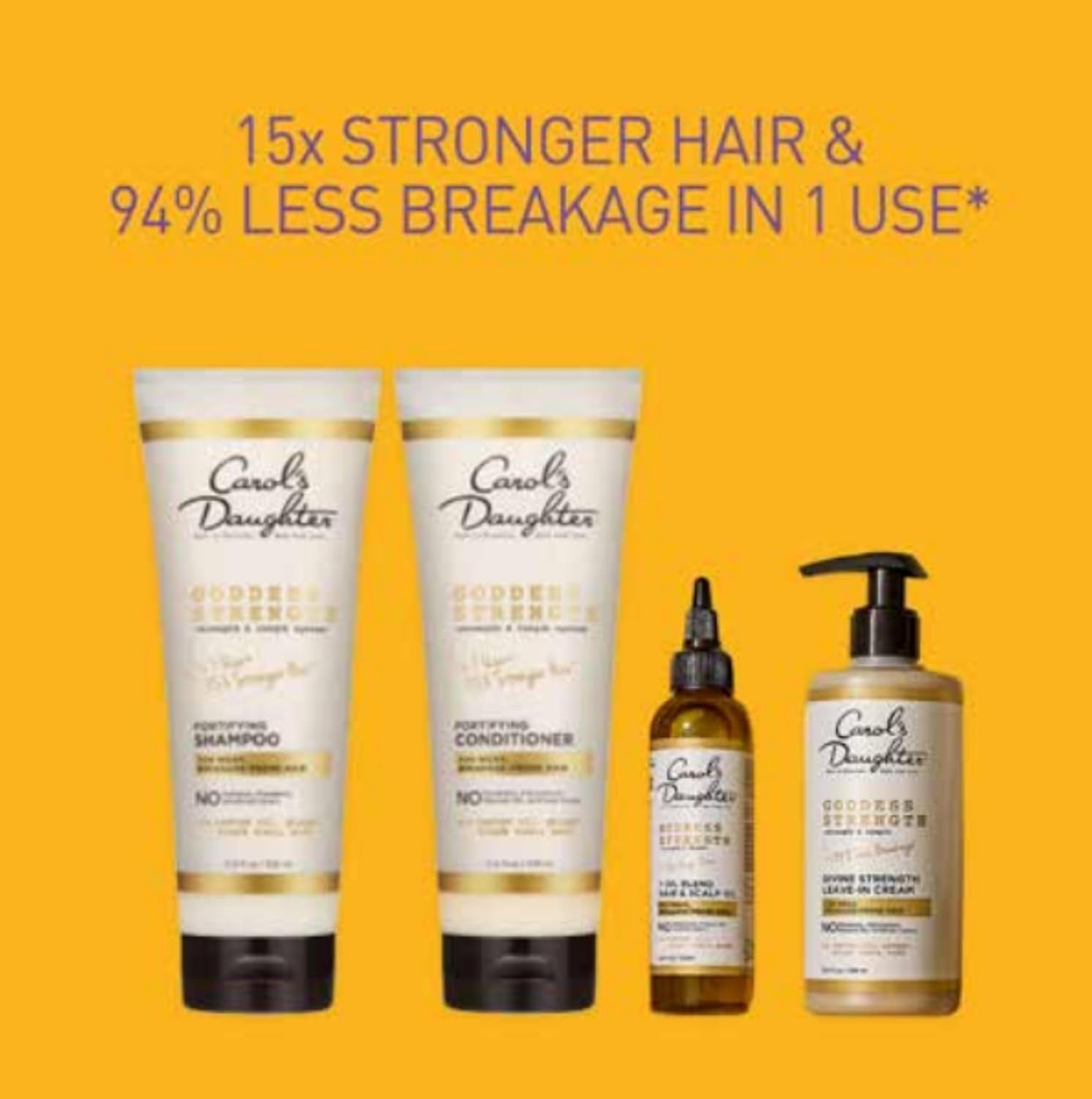 Goddess Strength Sulfate Free Shampoo, Hair Conditioner, Leave in Conditioner & Hair Treatment Oil Made with Castor Oil (4 Products)