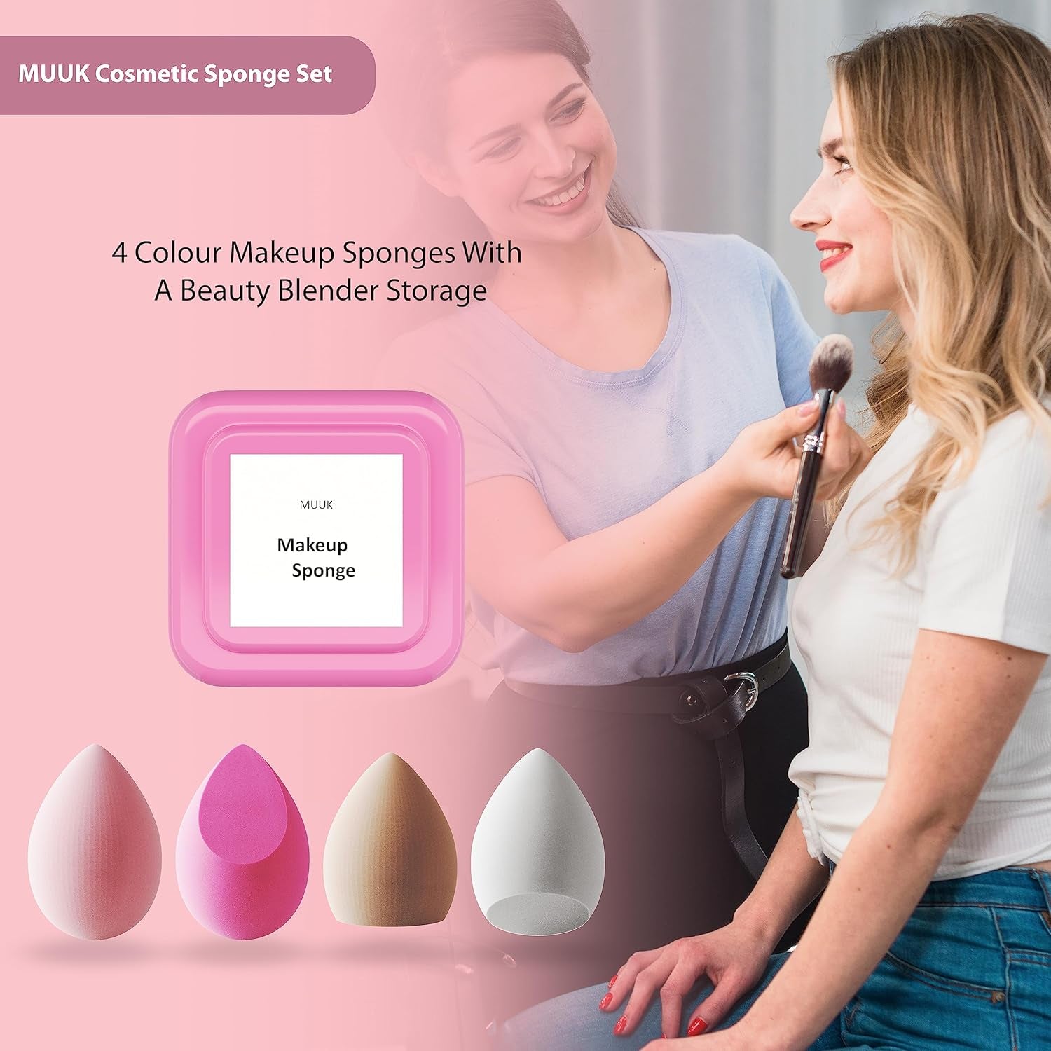 Makeup Sponge Blender 4 Pack Foundation Sponge Latex Free Beauty Blender Applicator with Sponge Holder Case Ideal for Foundation, Powder and Cream
