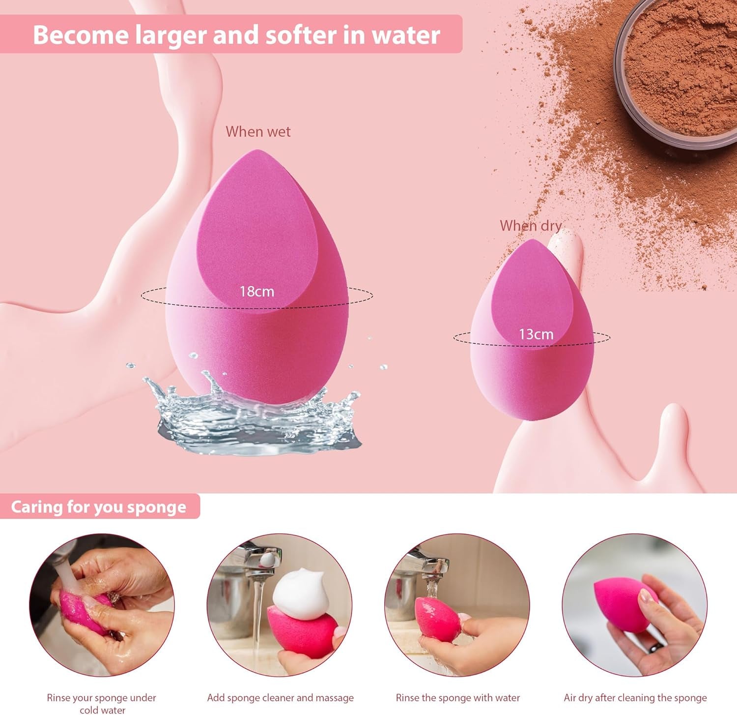 Makeup Sponge Blender 4 Pack Foundation Sponge Latex Free Beauty Blender Applicator with Sponge Holder Case Ideal for Foundation, Powder and Cream